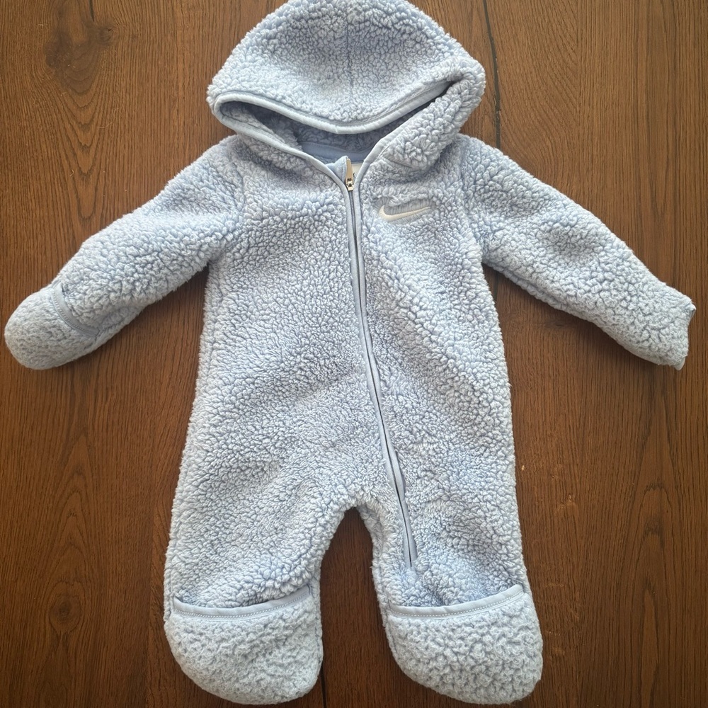 Nike Baby Boy Cozy Blue Fleece Coverall One Piece, Size 3M